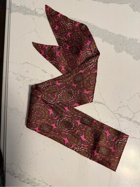 Women’s Pink and Brown Patterned Silk Scarf Tie